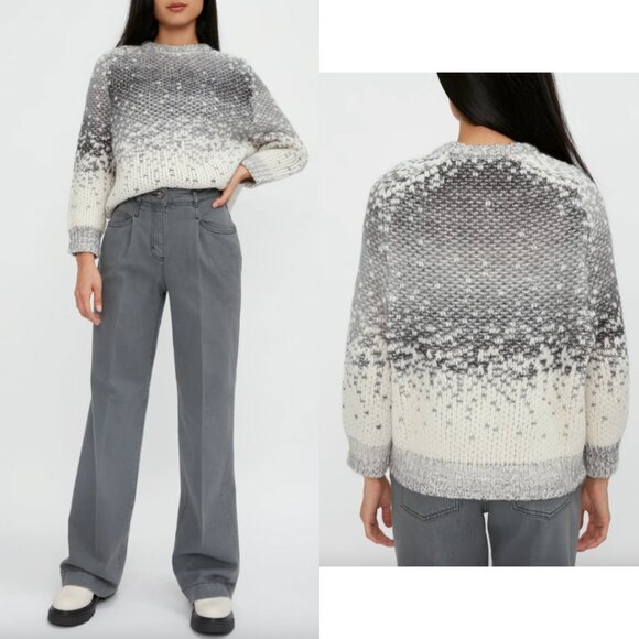 $510 Peserico Gray White Suri Alpaca Dégradé Jacquard Sweater size IT 40/4 - Picture 1 of 10